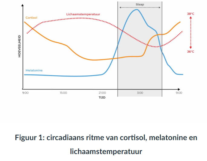 <p>= (slaap-waakcyclus): melatonine, cortisol en lichaamstemperatuur</p><p>Meer uitleg hormonen bij kaart: </p><p>Welke hormonen hebben een invloed op slaap en waak? En wat doen ze?</p>