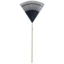 <p>&nbsp;Rake with flexible tines, used for gathering leaves and lawn debris.</p>