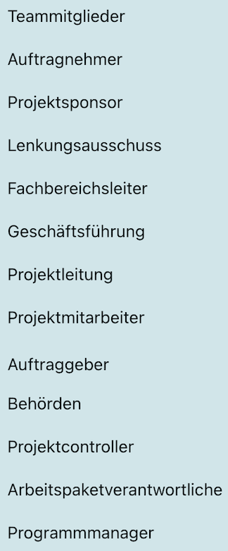 <p>Ordnen Sie die verschiedenen Stakeholder den unmittelbaren und mittelbaren Projektbeteiligten zu </p>