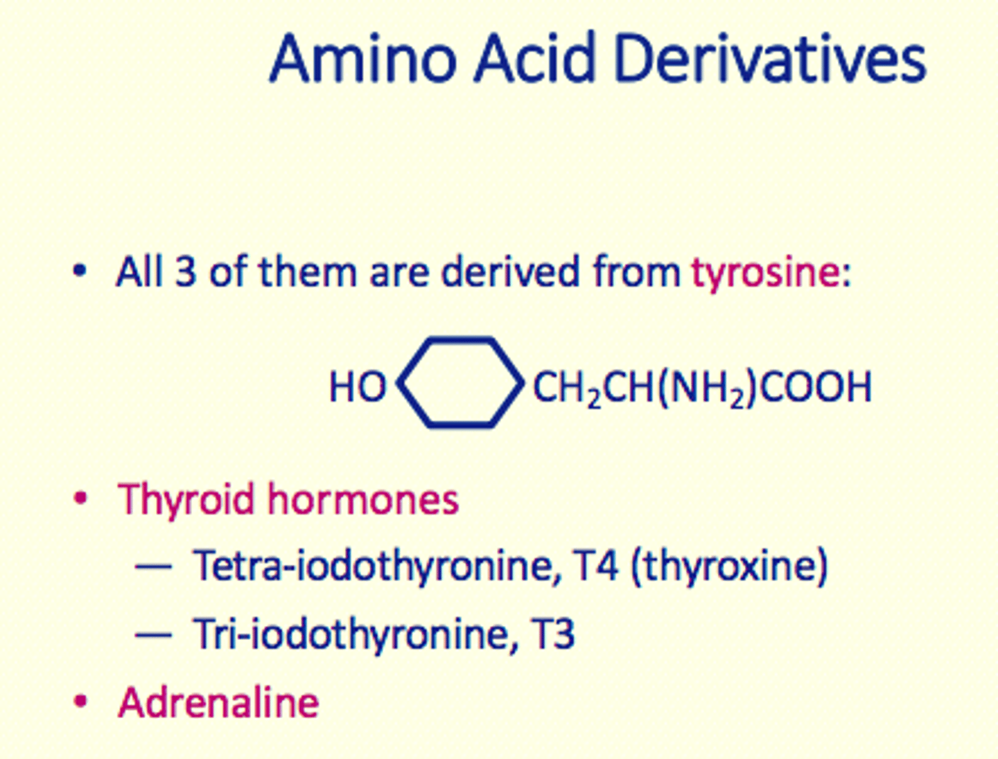 <p>1) Thyroid hormones (T4 or Thyroxine) and T3</p><p>2) Adrenaline </p>