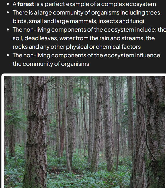 <p>a relatively self-contained community of interacting organisms and the environment they live in and interact with. (when communities interact with each other and the environment they live in). vary in size and scale and complexity.</p>