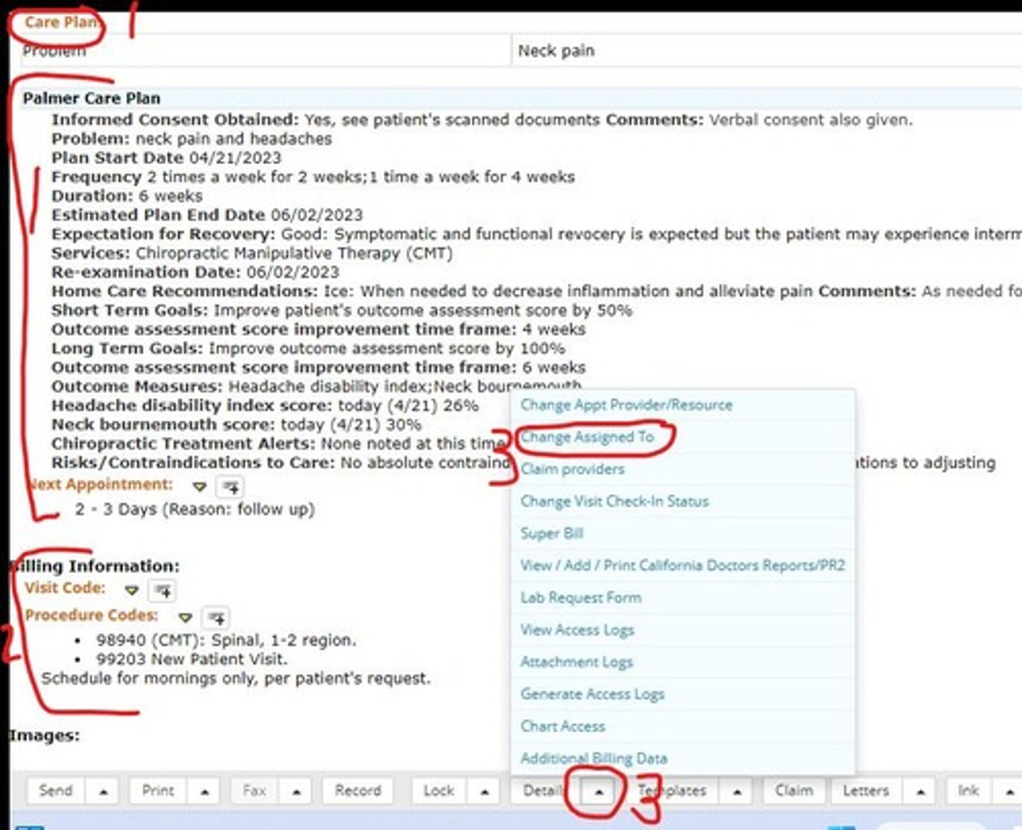 <p>Document outlining follow-up and treatment goals.</p>