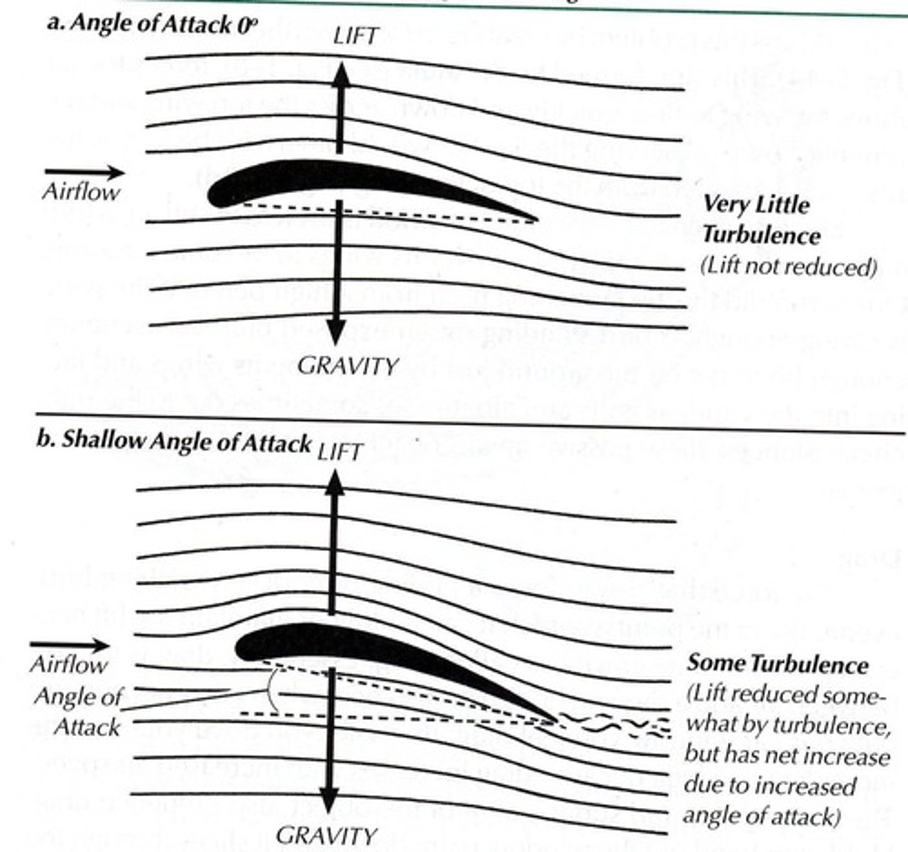 <p>Wing position affecting lift and turbulence.</p>