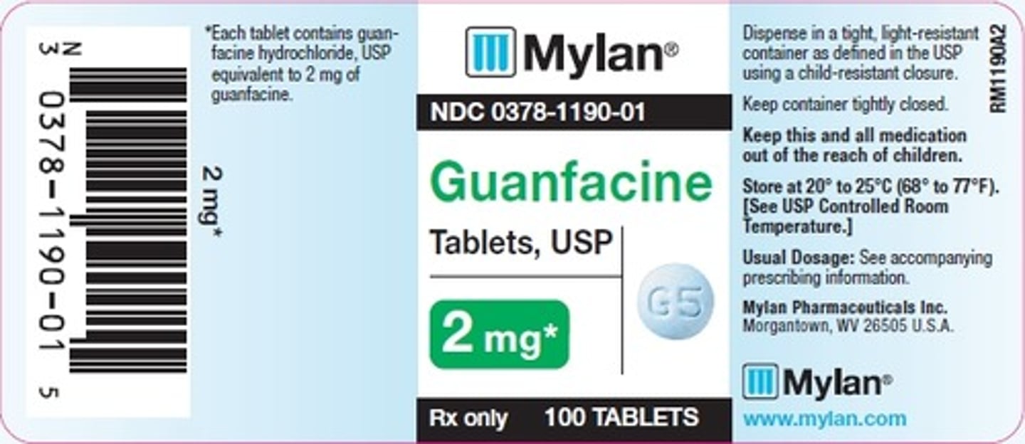 <p>Brand: Tenex</p><p>Class: Alpha-2 Agonist</p><p>Indication: ADHD, Antihypertensive</p><p>Schedule: NCLM</p>