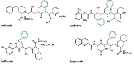 <p>Irreversible inhibitors; forms a noncovalent complex with the enzyme; red hydroxyl groups acts as a transition-state analogs and blue benzyl groups targets binding site</p>