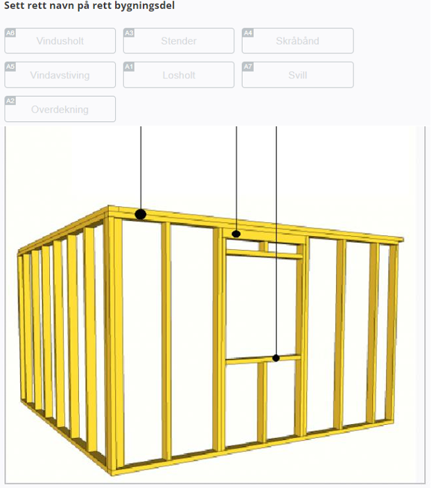 <p>(Introduksjonsoppgaver) Sett rett navn på rett bygningsdel</p>