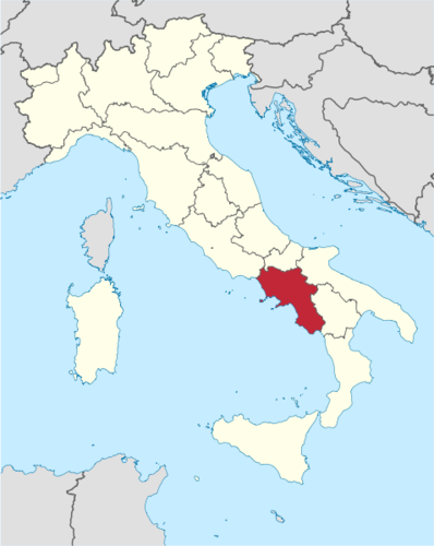 <ul><li><p>Region of Italy South of Rome</p></li><li><p>Contains Bay of Naples, Naples, Pompeii, and Mt. Vesuvius</p></li></ul>