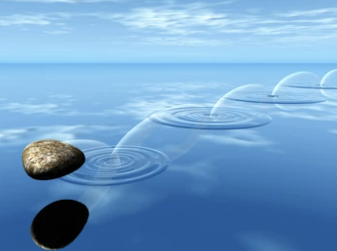 <p><strong>rebounds one or more times off a surface, especially at an angle.</strong> </p><p>(bắn nảy ra, bật lại, dội lại (thường là đạn, vật thể cứng))</p>