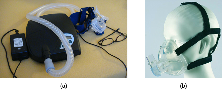 <ul><li><p>treatment for sleep apnea</p></li><li><p>mask over nose</p><ul><li><p>pumps air into persons airways, forcing them to remain open</p></li></ul></li></ul><p></p>