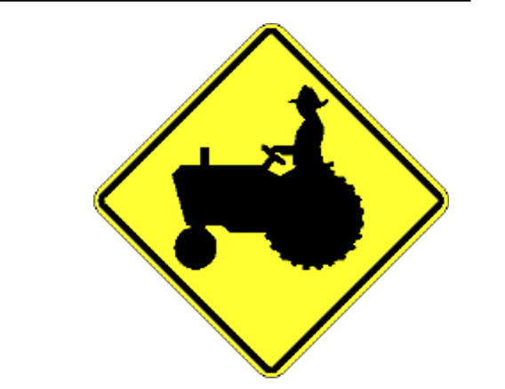 <p>What does a Farm Machinery May Cross This Road sign warn of?</p>