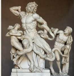 <p>its emphasis on emotion and drama</p><p>Heavy shadows + exquisite detail in the figure’s expressions and musculature</p><p>Sculpture in the round, meant to be viewed from all sides</p>
