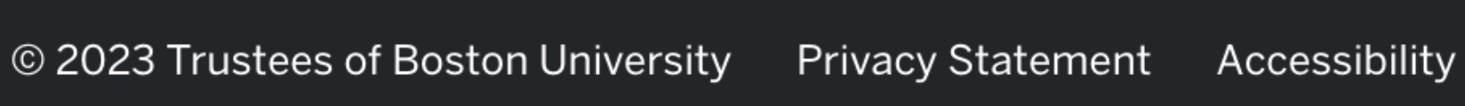 <p>Write the HTML code for a footer that includes the following credit statement</p><p></p><p><span style="font-size: calc(var(--scale-factor)*12px);"><span>Note:</span></span><br><span style="font-size: calc(var(--scale-factor)*12px);"><span>• Use must use Unicode for the copyright logo at the beginning.</span></span><br><span style="font-size: calc(var(--scale-factor)*12px);"><span>• “Privacy Statement” is a link and leads to this URL:</span></span><br><span style="font-size: calc(var(--scale-factor)*12px);"><span>hfps://www.bu.edu/policies/</span></span><br><span style="font-size: calc(var(--scale-factor)*12px);"><span>• “Accessibility” is a link and leads to this URL:</span></span><br><span style="font-size: calc(var(--scale-factor)*12px);"><span>hfps://www.bu.edu/disability/</span></span></p>