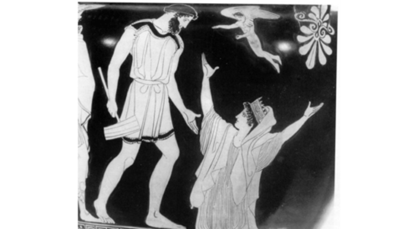 <p>Pandora is being created!</p><p>Notice the existence of eros, which means sexual desire is present</p><p>His presence indicates the importance of sexual desire, and Pandora LOOKS desirable even though internally she's evil</p>