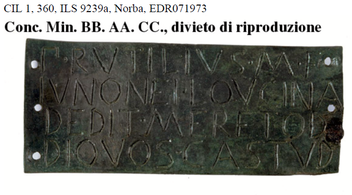 <p>CIL 1, 360, ILS 9239a, Norba</p>