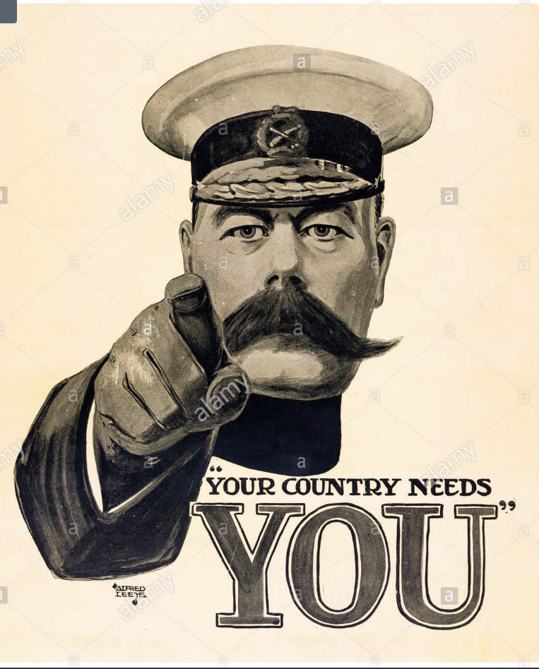 <p><span>Join the war, encourages men to enroll in the war without explicitly saying it, playing on their conscience and guilting them into the war</span></p><p><span>Kitchener being an authoritative figure, convinces the men to conform to Kitchener's attitude</span></p>