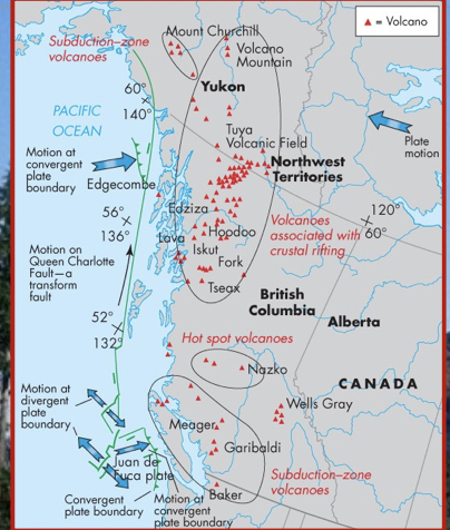 They are generally restricted to British Columbia and southern Yukon.

\
Mt. Baker in Washington state poses the greatest risk to Canada 