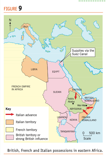 <p>The origins of this crisis lay back in the previous century.</p><p class="p1">In 1896 Italian troops had tried to invade Abyssinia but</p><p class="p1">had been defeated by a poorly equipped army of tribesmen</p><p class="p1">in the Battle of Adowa. Mussolini wanted revenge for this</p><p class="p1">humiliating defeat. He also had his eye on the fertile land</p><p class="p1">and mineral wealth of Abyssinia. However, most importantly,</p><p class="p1">he wanted glory and conquest. His style of leadership</p><p class="p1">needed military victories and he had often talked of</p><p class="p1">restoring the glory of the Roman Empire.</p><p class="p1">In December 1934 there was a dispute between Italian and Abyssinian</p><p class="p1">soldiers at the Wal-Wal oasis – 80 km inside Abyssinia. Mussolini took this</p><p class="p1">as his cue and claimed this was actually Italian territory. He demanded an</p><p class="p1">apology and began preparing the Italian army for an invasion of Abyssinia.</p><p class="p1">The Abyssinian emperor Haile Selassie appealed to the League for help.</p>