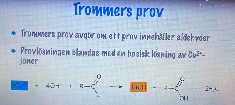 <p>Reduktionsmedel. Oxideras till karboxylsyror. Testas mha Trommers prov </p>