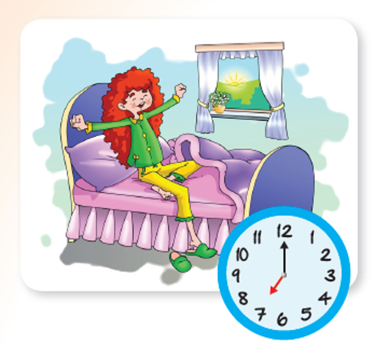 <p>/Wǒ qī diǎn qǐchuáng/</p><p>Tôi dậy lúc bảy giờ.</p>