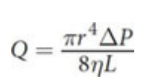 <p>calculate the rate of flow with laminar flow through a pipe or confined space </p><p>where Q is the flow rate (volume flowing per time), r is the radius of the tube, ΔP is the pressure gradient, η (eta) is the viscosity of the fluid, and L is the length of the pipe.</p>