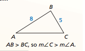 If one side of a triangle is longer than another side,
then the angle opposite the longer side is larger than
the angle opposite the shorter side