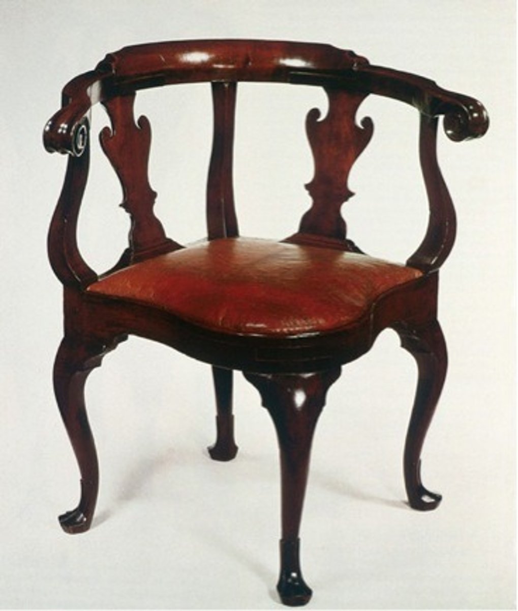 <p>Also referred to as roundabout chairs. The chairs were first used in more private spaces within the home, including dressing rooms and gentlemen's bedchambers.</p>