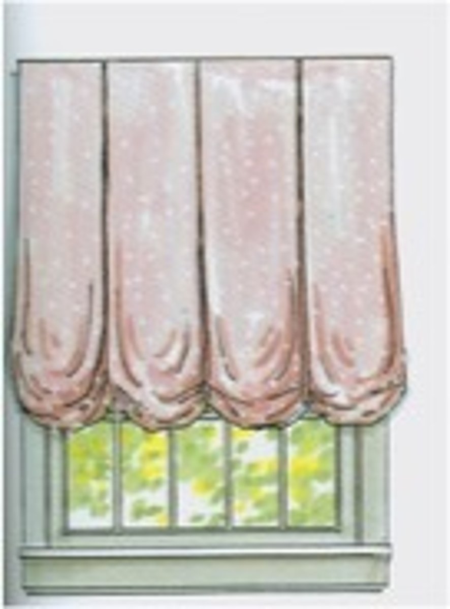 <p>Fabric shade creating a gathered bottom edge when raised</p>