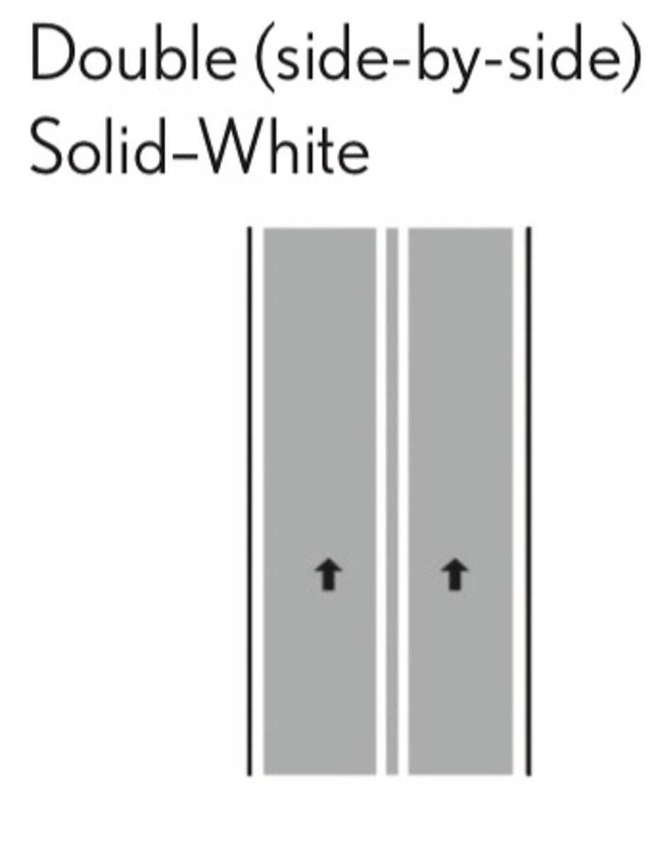 <p>indicate a lane barrier between a regular use and a preferential use lane (such as a carpool lane), may also be seen in or near freeway on and off ramps; NEVER CHANGE LANES over these</p>