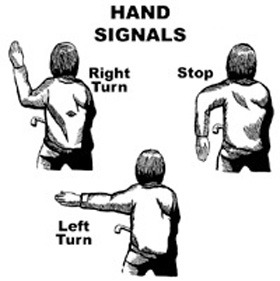 make a hand signal at least 100 feet before the turn