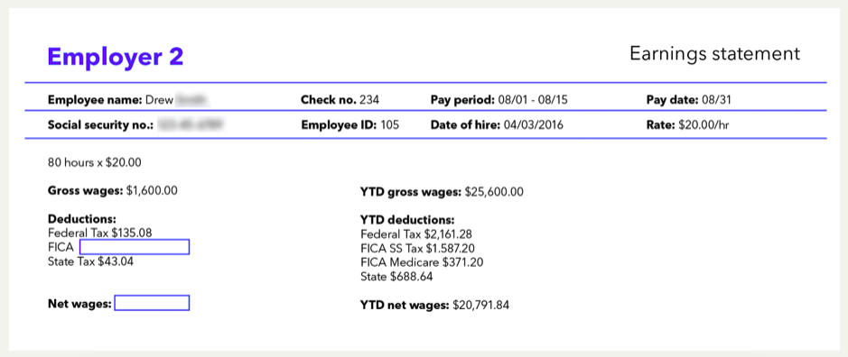 <p>Looking at the paystub above, calculate the correct FICA withholding and net wages for the pay period. (FICA is calculated as 7.65% of the employees gross wages).</p><ul><li><p>FICA $122.24, net wages $1477.76</p></li><li><p>FICA $122.40, net wages $1477.60</p></li><li><p>FICA $121.60, net wages $1478.40</p></li></ul>