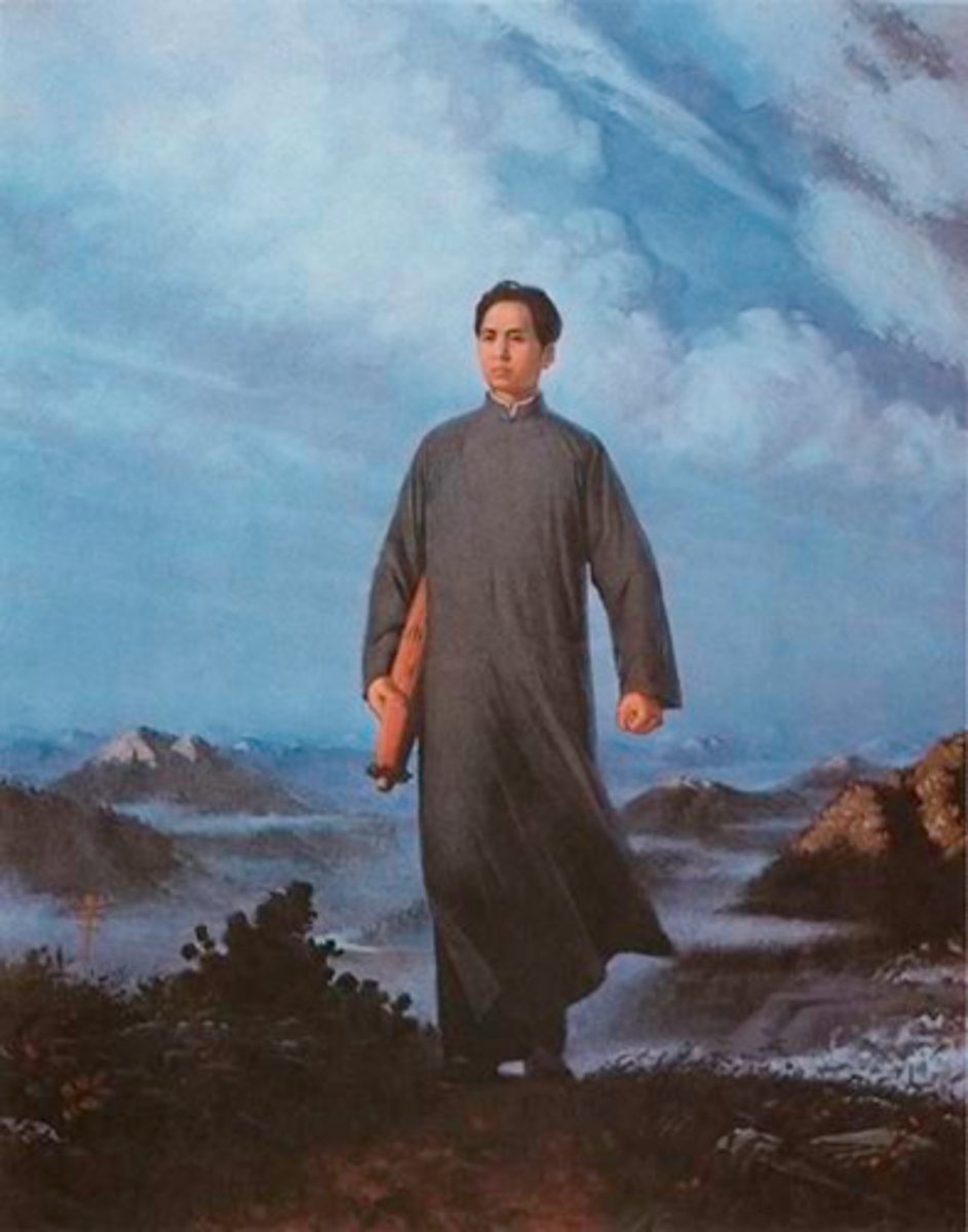 <p>Unknown Artist, but based on a oil painting by Liu Chunhua</p><p>c. 1969 CE</p><p>Form: Color lithograph</p><p>Function: Mao is shown in a highly idealized, and glorified way.</p><p>In "Chairman Mao en Route to Anyuan", Mao is shown in a highly idealized, and glorified way. Mao is on his way to help lead a nonviolent strike by coal miners in the Anyuan province. One of the more well-known leaders in Chinese history was Chairman Mao Zedong. Mao was a Chinese communist revolutionary leader and founded the People's Republic of China in 1949</p>