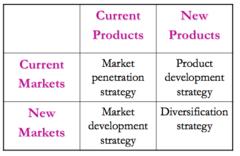 <p>A graph demonstrating 4 generic growth strategies for business growth</p>