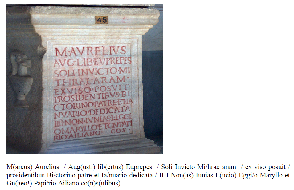 <p>CIL VI, 723=ILS 4203, Roma (184 d.C.)</p>