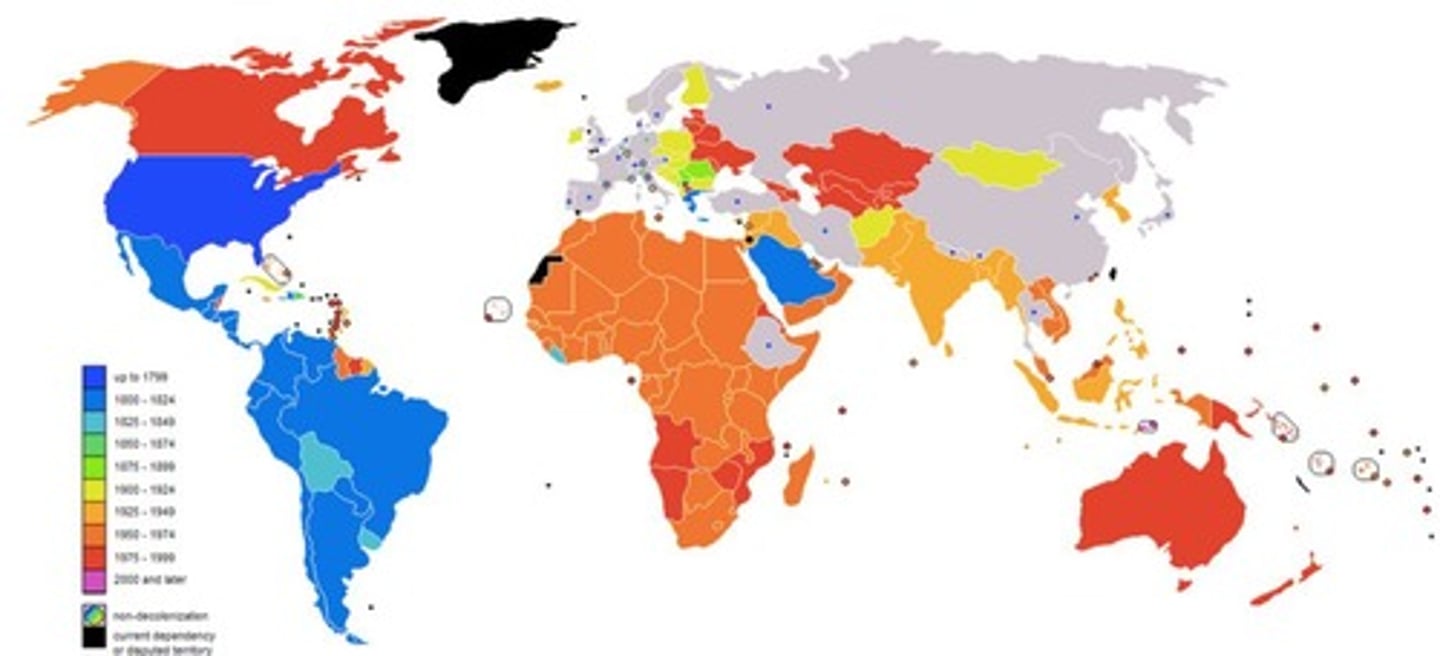 <p>The process by which colonies achieve independence from colonial rule, both politically and culturally.</p>