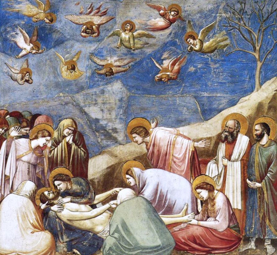 <p>Lamentation, fresco, Giotto, 1303-1305, Arena Chapel, Padua, Italy</p>