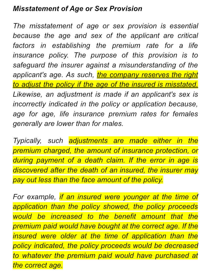 <p>If an insured's age on a life insurance policy has been misstated, what is the insurer's liability if the insured dies?</p><ul><li><p>﻿﻿No death benefit is owed because of the misstatement of age</p></li><li><p>﻿﻿The full original death benefit listed on the policy</p></li><li><p>A prorated death benefit based on the amount of insurance the insured's premiums would have been if purchased at the correct age</p></li><li><p>The original death benefit listed on the policy minus any outstanding loans and interest</p></li></ul>