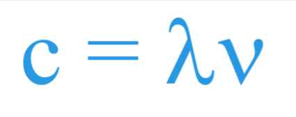 <p>speed of light (3×10^8 m/s) = wavelength (meters) x frequency (cycles per second or Hertz)</p>