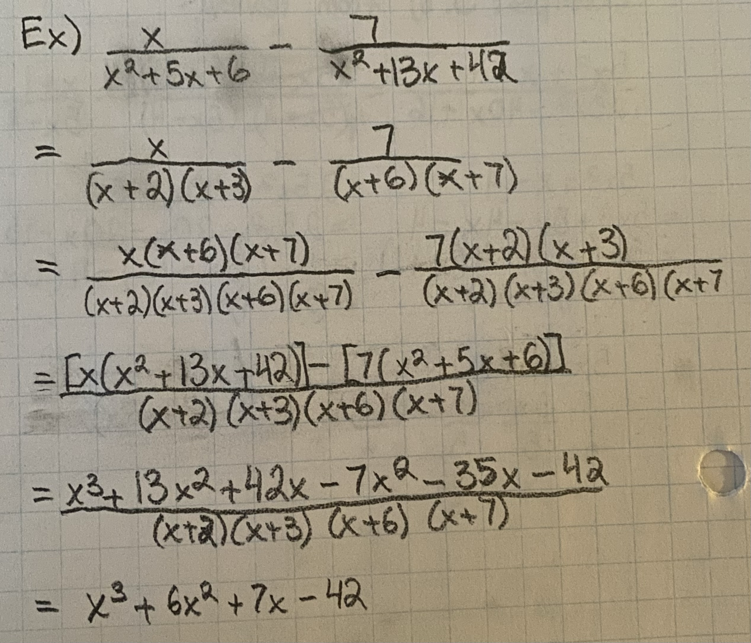 <p>Steps:</p><ol><li><p>Factor</p></li><li><p>Restrict</p></li><li><p>LCD</p></li><li><p>Expand (Numerator only)</p></li><li><p>Simplify (Factor and Cancel)</p></li></ol>