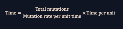 <p>We know that 3 mutations occur every 5 million years. This means that 1 mutation occurs every 1.67 million years. <br>So if 13 base sequence mutations have occurred, then this means that it has been<br>13/1.67 million years = 21.7 million years since the two species would have shared a common ancestor.</p>