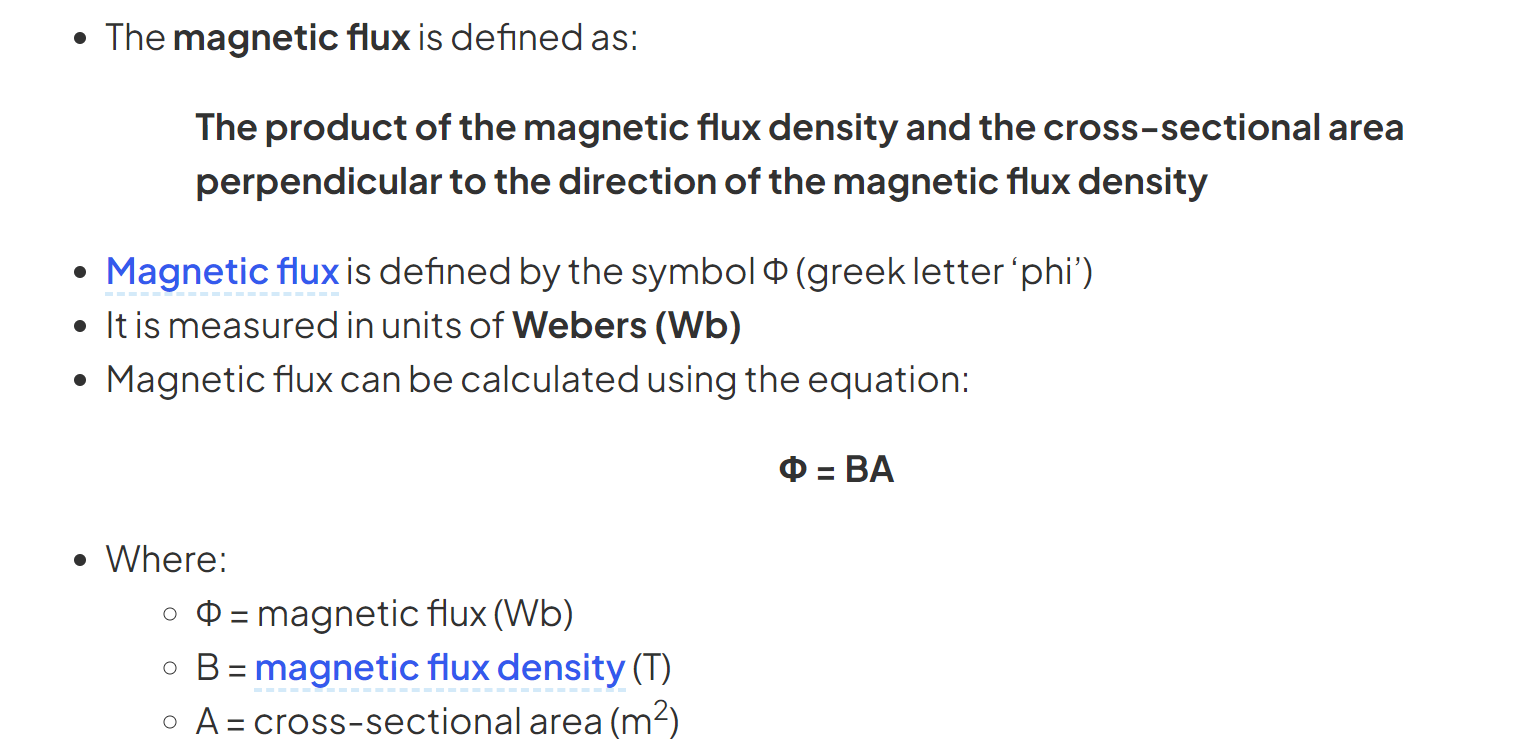 The product of magnetic flux density and cross-sectional area which is perpendicular to flux 