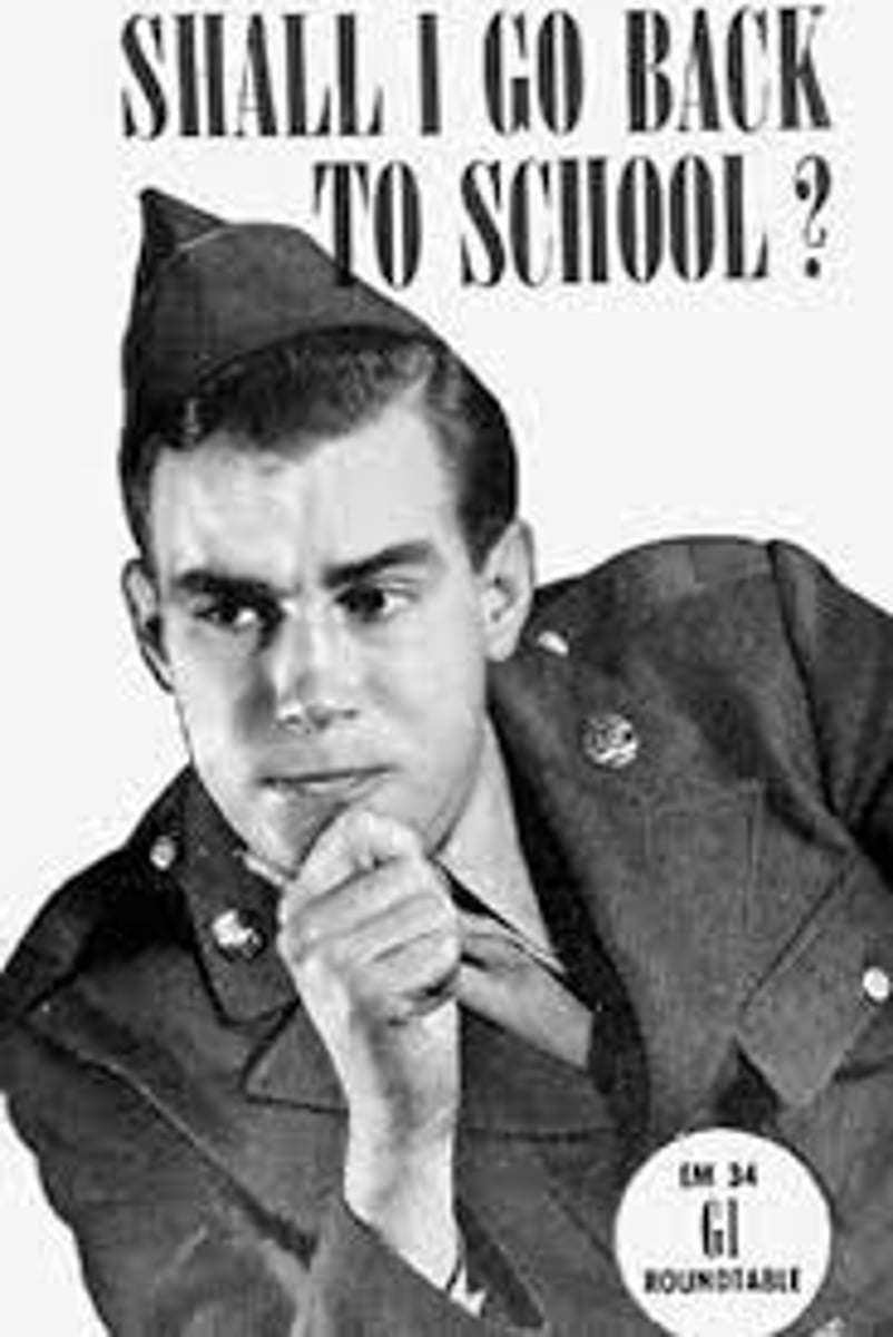 <p>law passed in 1944 to help returning veterans buy homes and pay for higher educations</p>