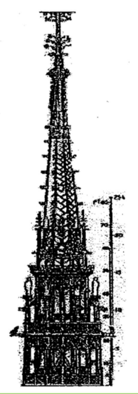 <p>a slender spire rising from the ridge of a roof, especially one above the crossing of a Gothic church</p>
