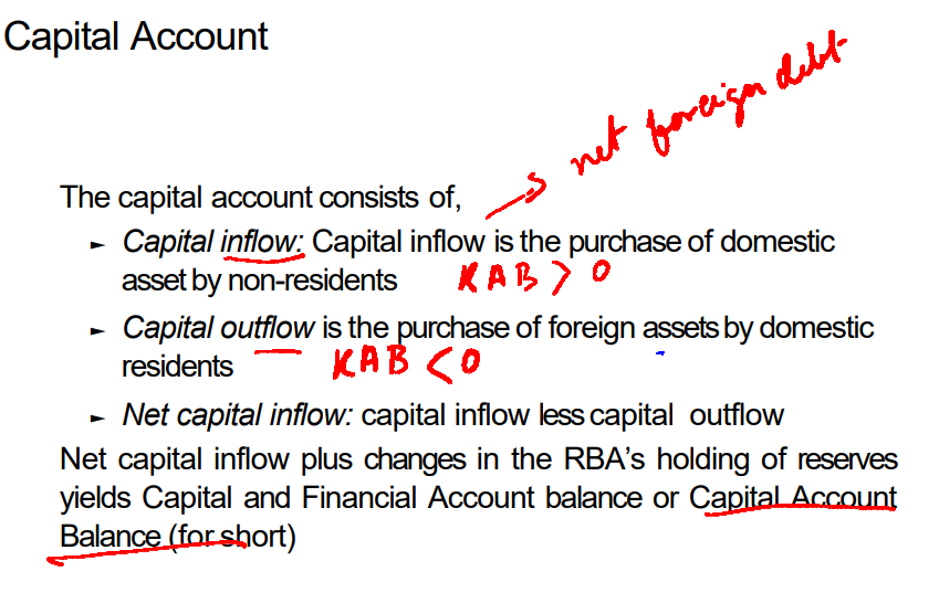 <p>Capital Account: part of the balance of payments that records transactions that place between domestic economy and the rest of the world that involve acquisition of an asset or a liability - financial or real </p><p></p><p>Almost certainly a nuanced view emphasises the quality and composition of borrowing and not just the quantity</p>