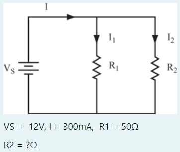 <p>How do you work out R2 for resistors in parallel when given Vs, R1 and I</p>
