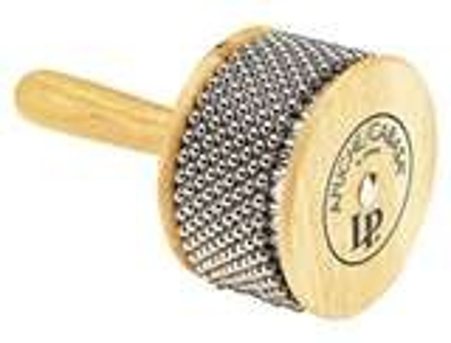 <p>A percussion instrument used in Calypso music constructed with loops of steel ball chain wrapped around a wide cylinder which is fixed to a long, narrow wooden or plastic handle.</p>