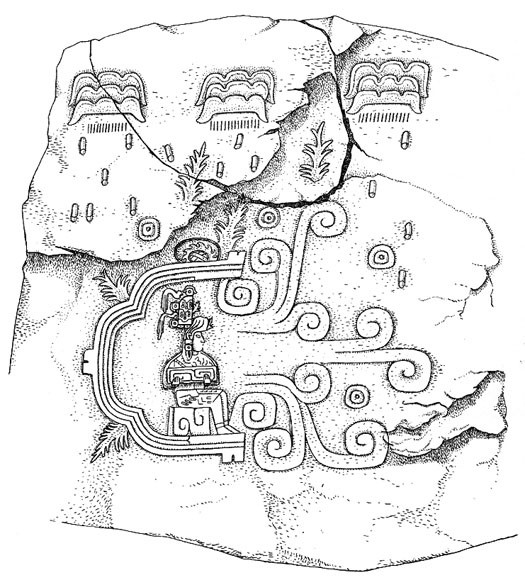<p>Middle Formative. Looks like a landscape, spirals depict wind/air moving, quatrefoil with open side open depicts the mouth of a cave viewed from the side</p>