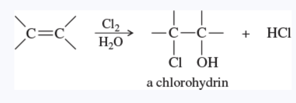 <p>a beta-haloalcohol, with a halogen and a hydroxy group on adjacent carbon atoms </p>