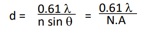 <p>the ability to distinguish detail</p><ul><li><p>increased by reducing the wavelength of the light used </p></li></ul><p></p>