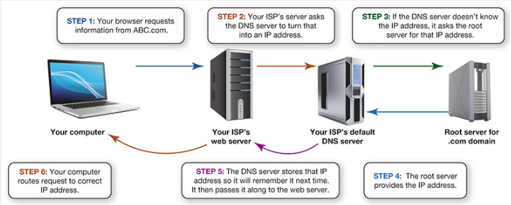 <p>When you enter the URL in your browser, your computer must convert the URL to an IP address. To do this, your computer consults a database that is maintained on a DNS (domain name system) server that functions like a phone book for the Internet.</p><p><span>How does your computer know the IP address of another computer? It uses a database maintained on a </span><strong>domain name system (DNS),</strong><span> which functions like a phone book for the Internet.</span></p>
