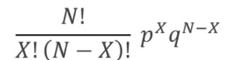 order doesn't matter
N -number of offspring
X -dominant happens
p -probability dominant happens (<1)
q -probability it doesn't happen (<1)